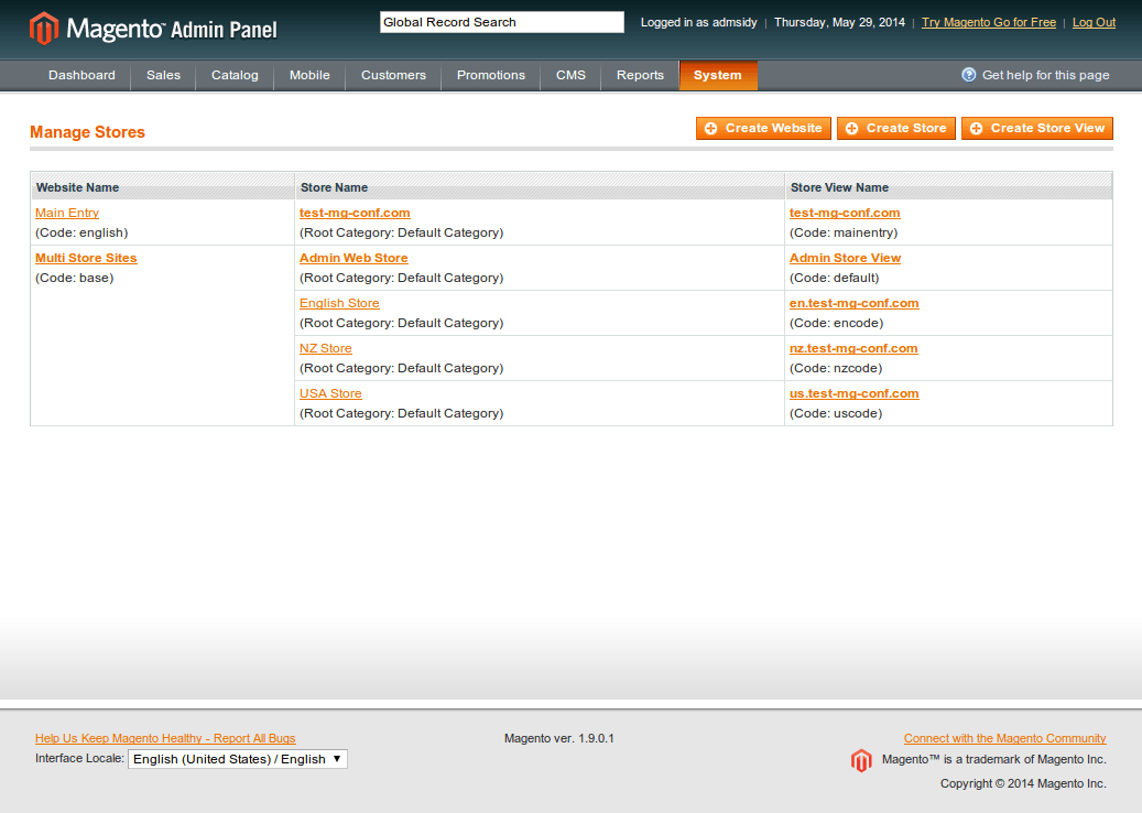 Multiple Store Views Configuration example.
