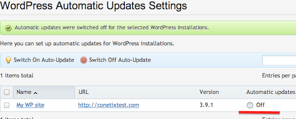 Wordpress auto updates off