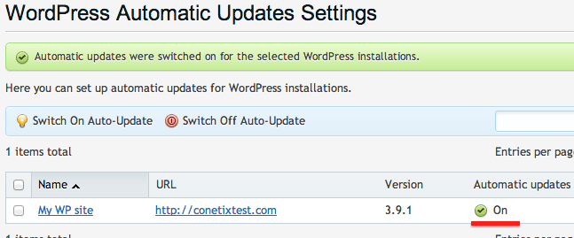 Plesk autoupdates for wordpress on