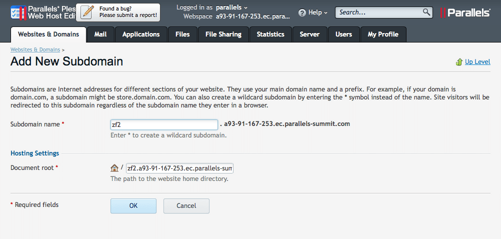 Plesk 12 - Zend - Add Subdomain