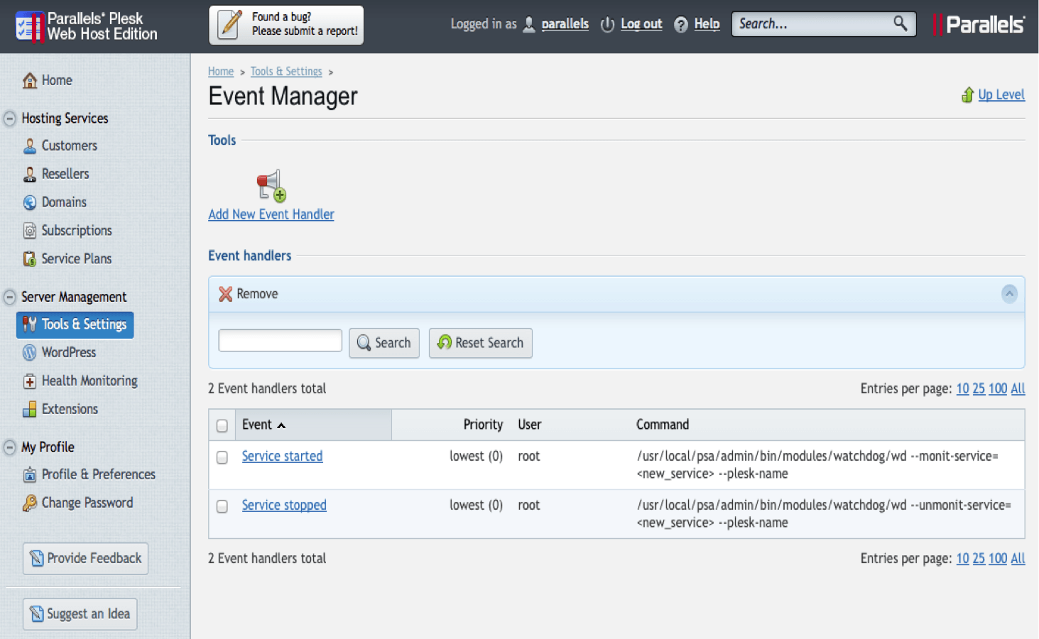Plesk 12 Managing Events Screenshot - Conetix