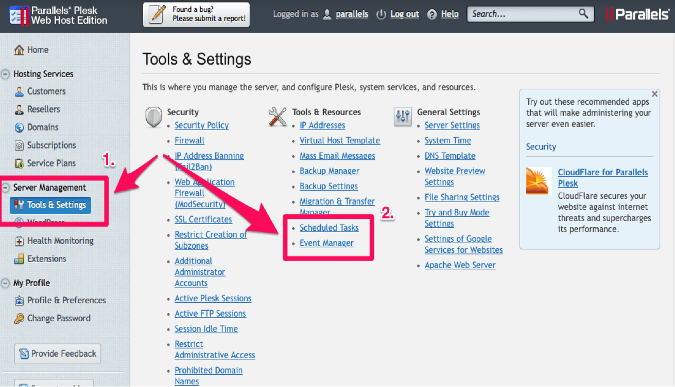 Plesk 12 Tools and Settings Screenshot - Conetix