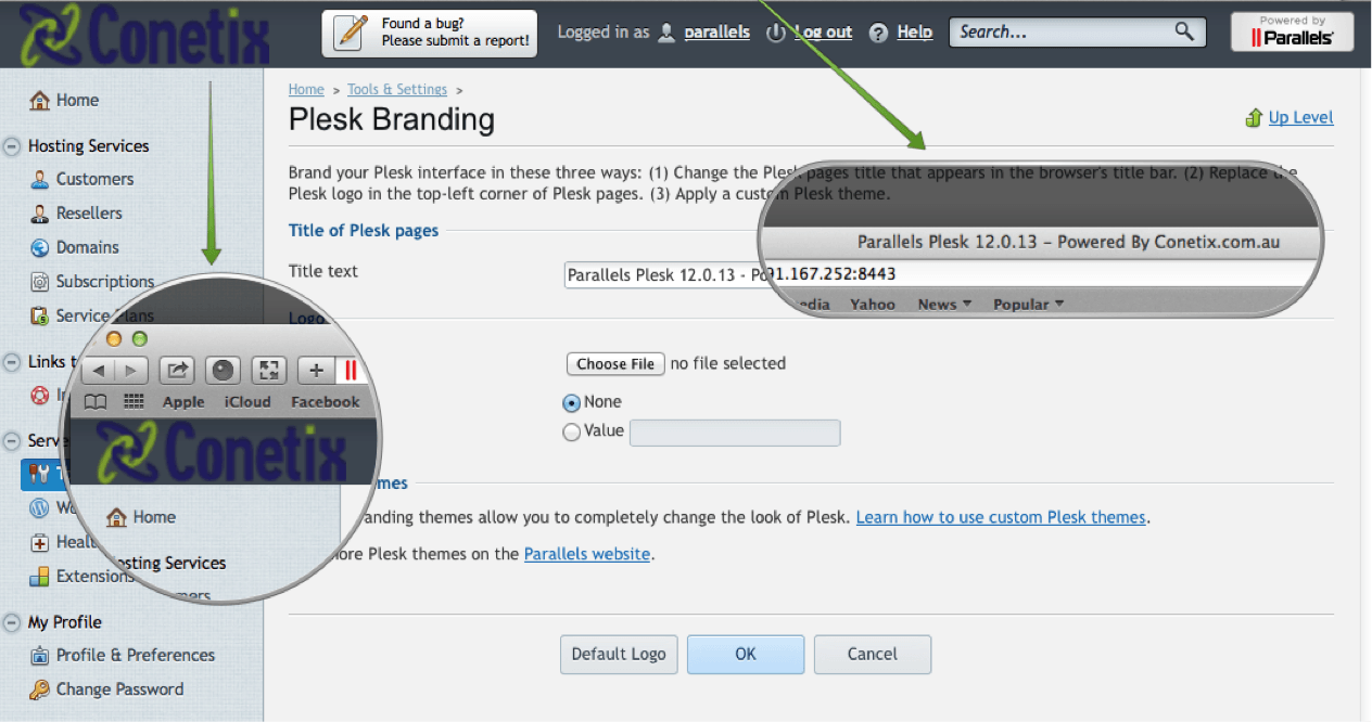 Plesk12 Branding Screenshot Adding Your Logo - Conetix