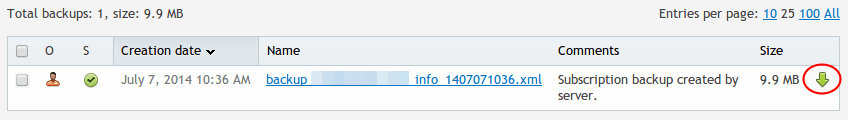 Plesk 12 - Download Backup