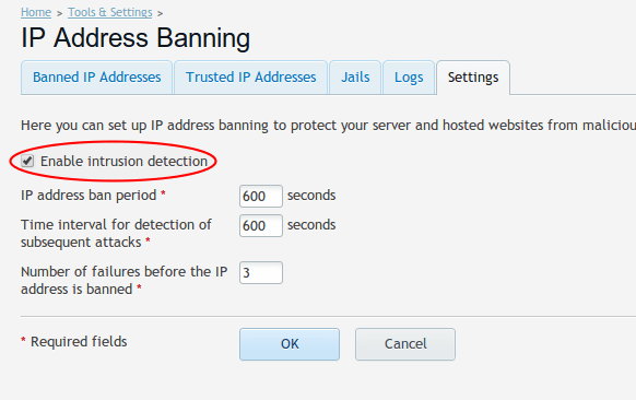 Plesk 12 - Fail2Ban - Enable
