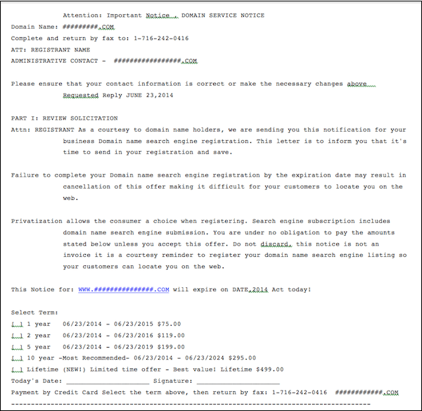 Domain scam email