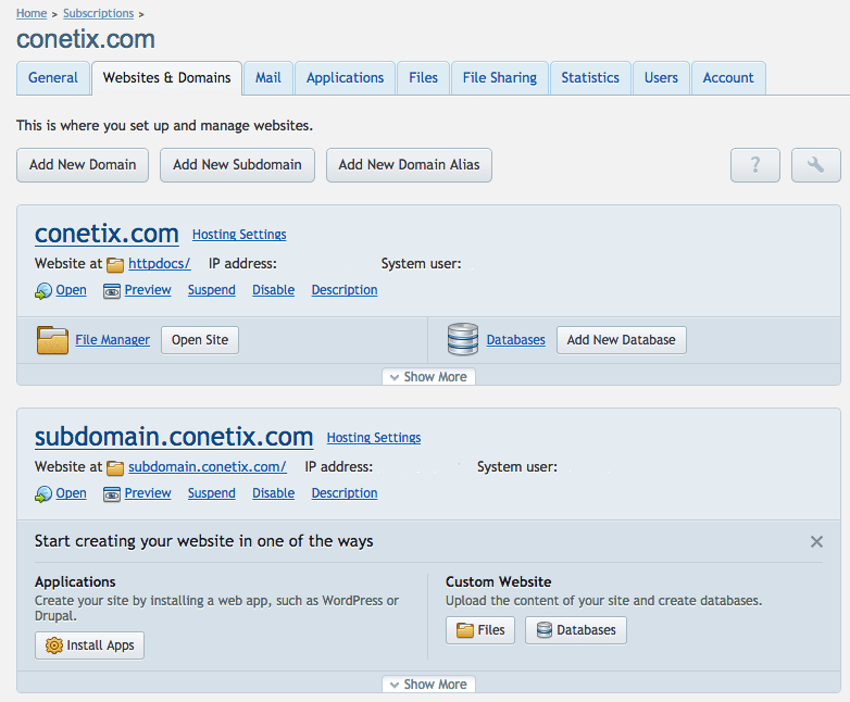 Domain Manage Hosting Plesk12 Screenshot PHPFuel
