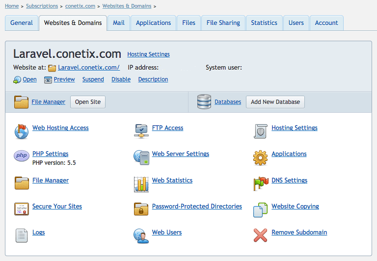 Web Hosting Access Plesk 12 Laravel 4