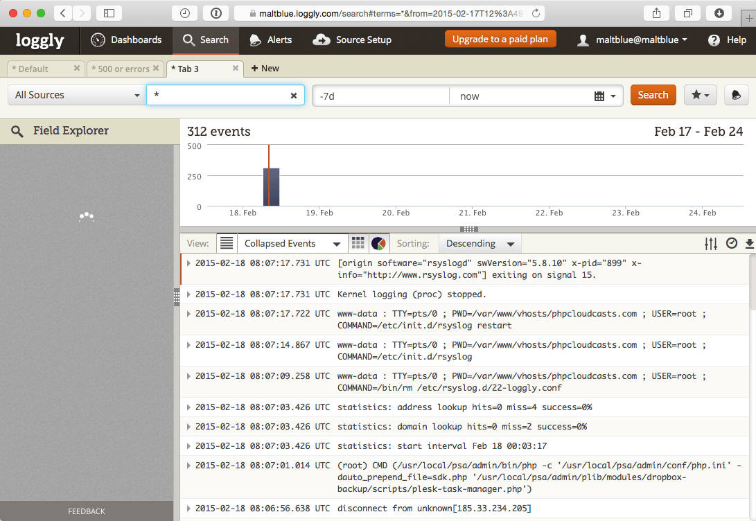 Loggly custom search Plesk 12 screenshot