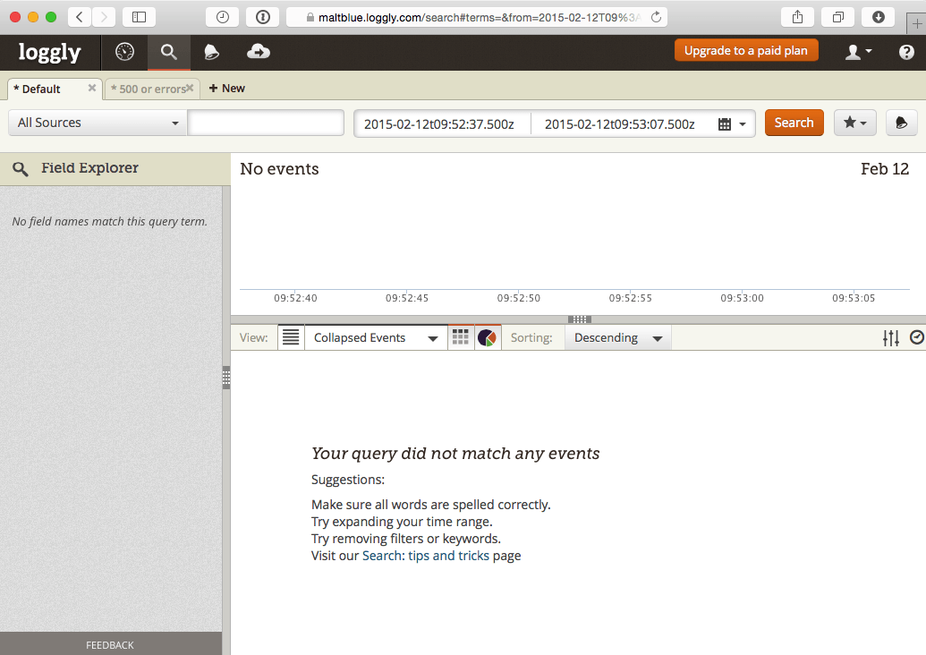 Loggly default dashboard Plesk12 screenshot