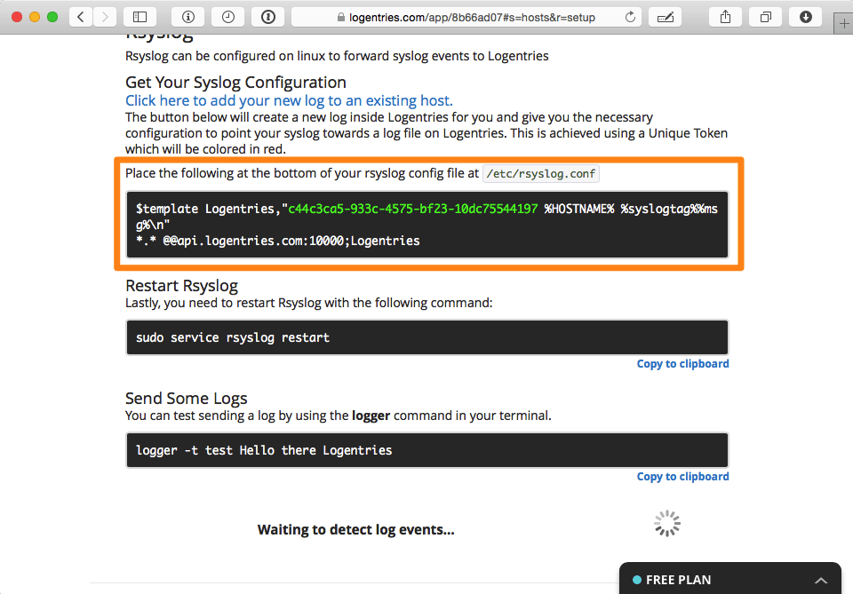 Logentires rsyslog Screenshot