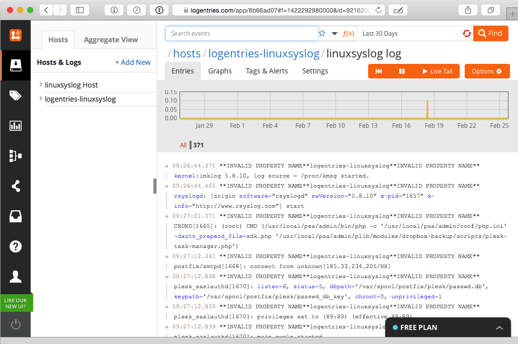 Logentires show all results Plesk 12 Screenshot