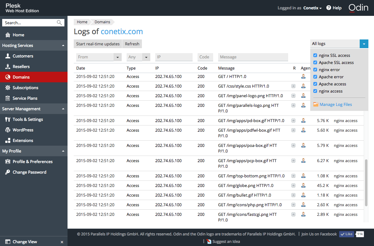 Plesk 12.5 Logs