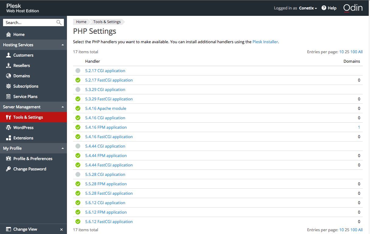 PHP Settings in Plesk 12.5