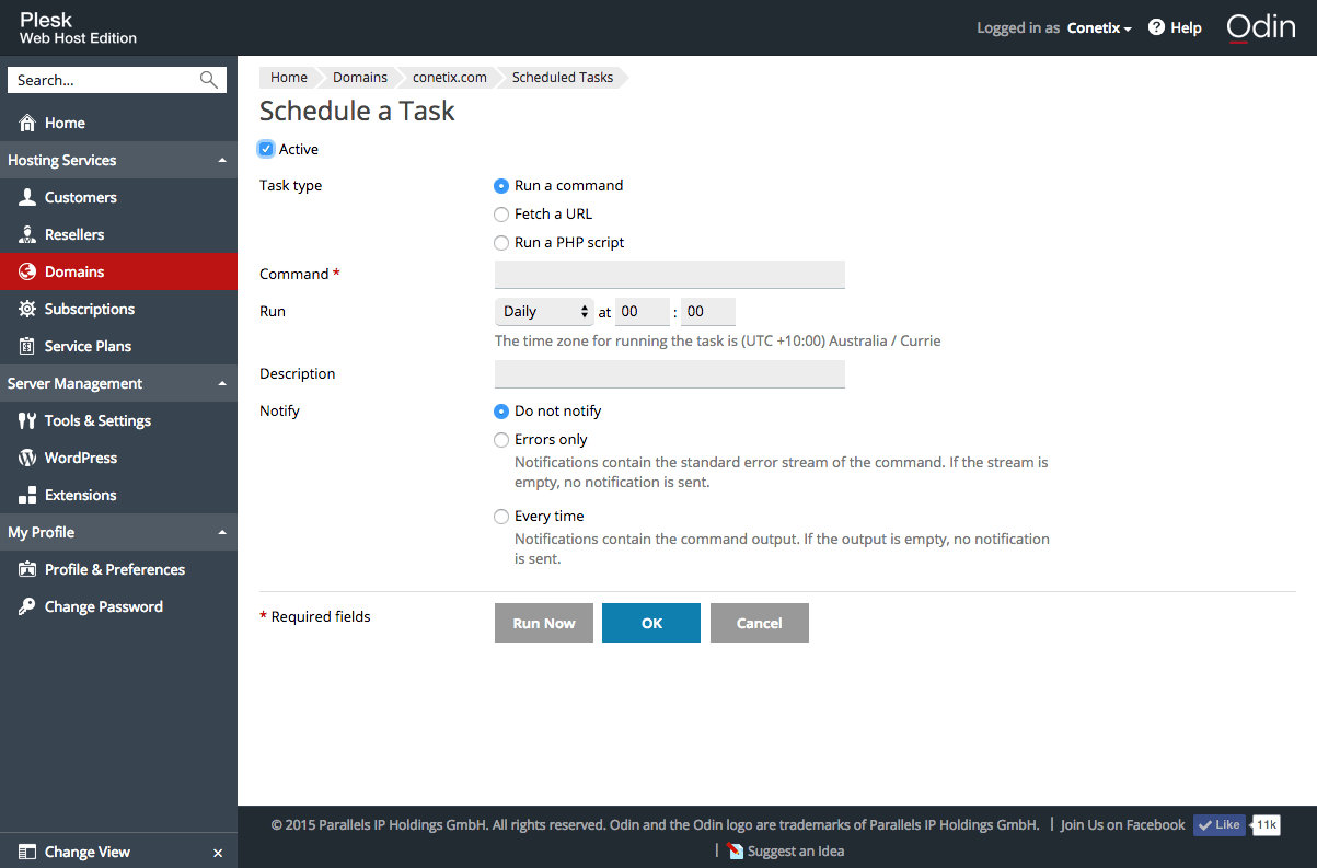 Plesk 12 .5 Scheduled Tasks