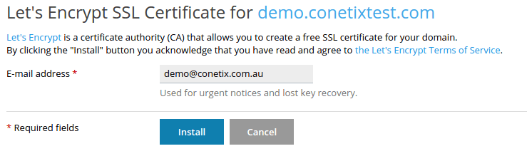 Plesk 12.5 - Lets Encypt - Key recovery email