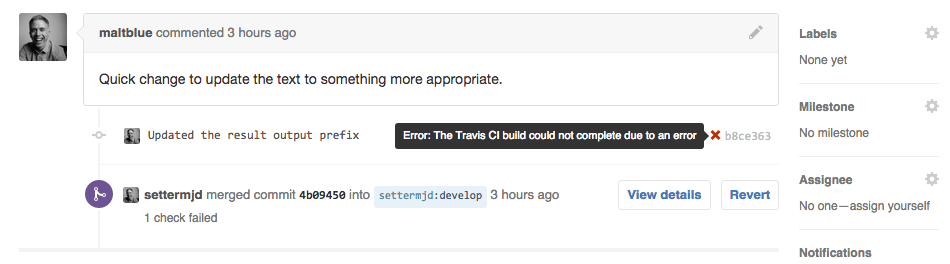 Travis.CI history information