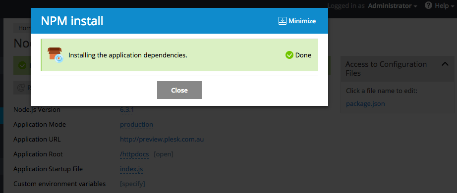 What's new Plesk Onyx: NPM Install Complete