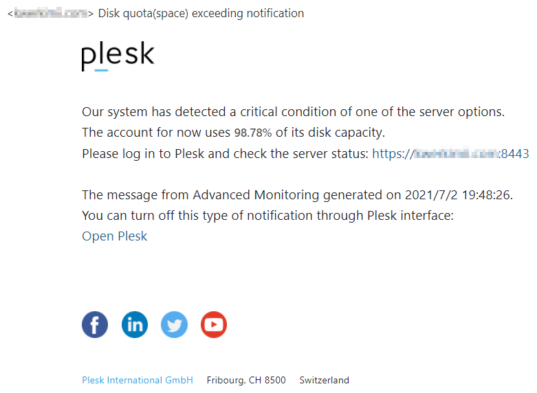 Phishing (fake) Plesk notification